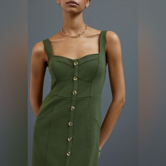 Maeve Anthropologie Size 0 Moss Green Knit Button Front Midi Dress Jumper - Picture 1 of 8